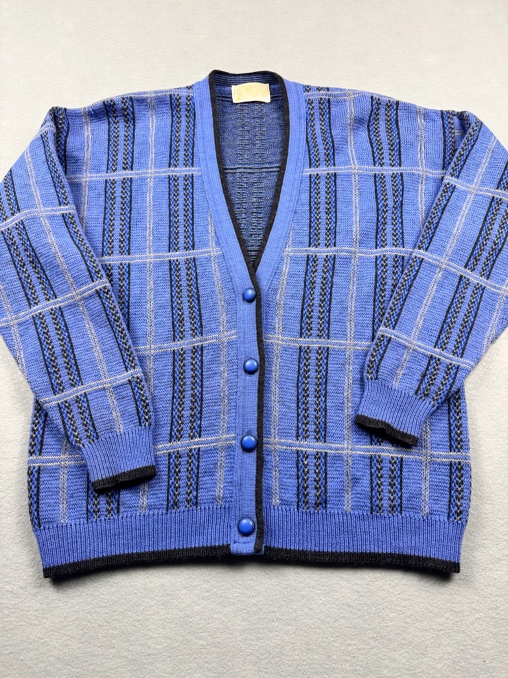 Pendleton Blue Patterned V-Neck Men's Cardigan with Black Trim